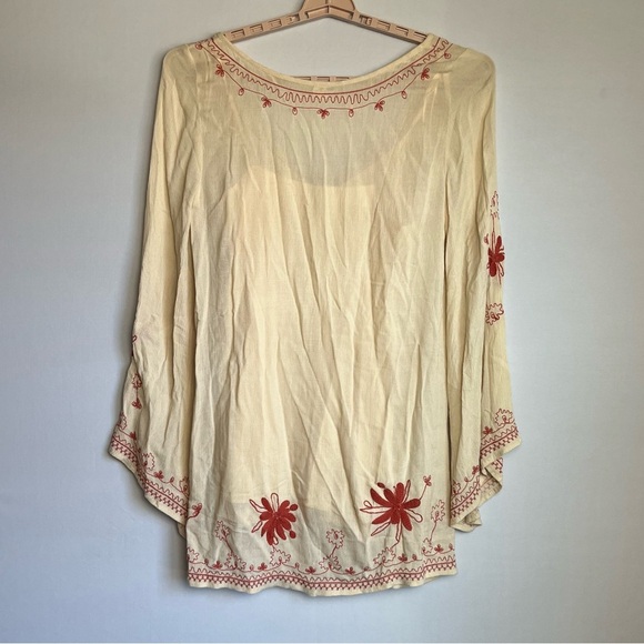 Free People Skyfall Embroidered Tunic Dress Sz M Cream Boho Bell Sleeve READ - Picture 14 of 16